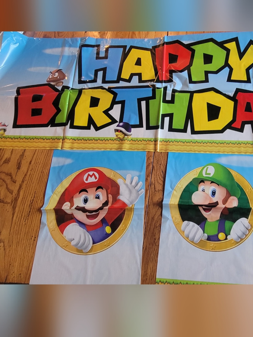 Super Mario Themed Happy Birthday Banner - Blue, Red & Green